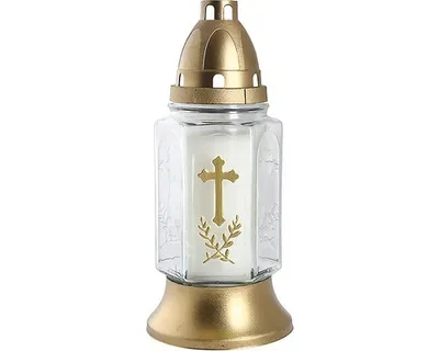 Immagine prodotto di Lampada in vetro per cimitero croce d'oro 200 g bianco