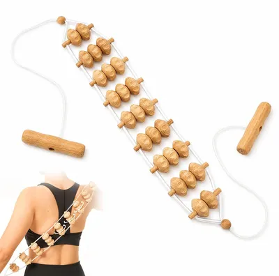 Produktbild von Rückenmassagegerät Holz mit Griff, Massage Roller aus Buchenholz für Nacken, Schulter und Beine, Faszienrolle zur Muskelentspannung und Tiefenmassage