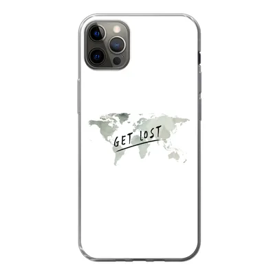 Produktbild von MuchoWow® Handyhülle Schutzhülle Hülle für iPhone 13 Pro Max Weltkarte - Grau - Zitat Silikon Softcase Handy Hülle - Mobiltelefon