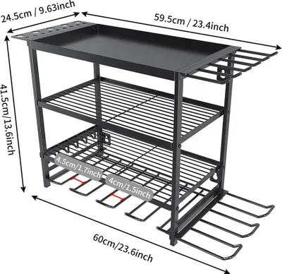 Image de Support pour outils électriques - Étagère murale en métal - Organisateur d'outils robuste à 4 niveaux - Supports pour perceuses et visseuses sans fil - Noir