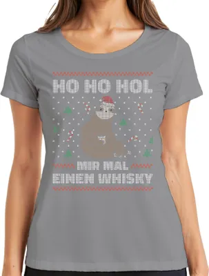 Produktbild von Ho Ho Hol mir mal einen Whisky Faultier - Ugly Christmas Sweater Weihnachten Damen T-Shirt, Grau, XXL