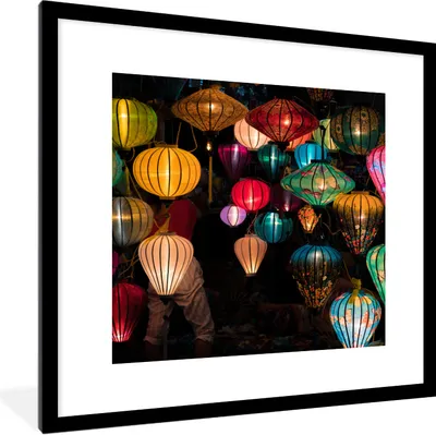 Produktbild von MuchoWow® Gerahmtes Poster Laternen in Vietnam 40x40 cm - Poster mit Schwarzem Bilderrahmen Wandposter Rahmen Foto Bilder - Poster - Plakat im Rahmen