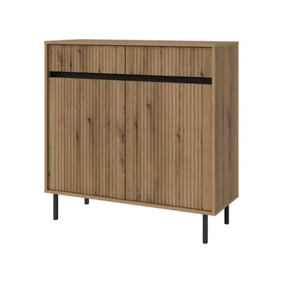 Produktbild von Kommode OSLO II Eiche Evoke – Sideboard mit 2 Türen und 2 Schubladen, geriffelte Fronten – Wohnzimmerschrank für Wohnzimmer, Esszimmer und Flur