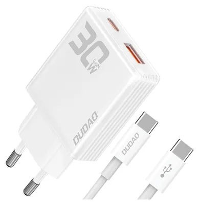 Produktbild von DUDAO Dudao A30EU Adapter 30Watt GaN 1xUSB-C 1xUSB-A USB-C to cable
