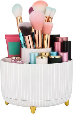 Produktbild von Organizer Maquillage Rotatif 360° 5 Fächer, Pinceaux-Topf für Coiffeuse und Salle de Bain