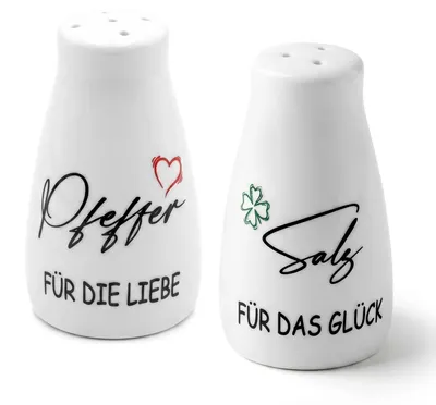 Keramik Salz- und Pfefferstreuer Set, lustig, 2 Stück, weiß