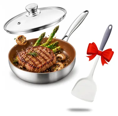Braatopf 25 cm mit Glasdeckel, Silikonspatel, Edelstahlgriff
