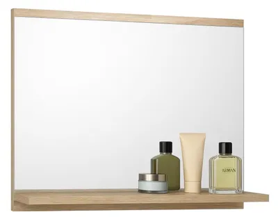 Produktbild von Badspiegel mit 1 Ablage Badezimmerspiegel Spiegel Regal Wandspiegel Hängespiegel Badmöbel Spiegel Flurspiegel für Schlafzimmer Sonoma Eiche 60X50