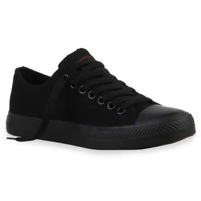 Produktbild von Mytrendshoe Herren Sneakers Sportschuhe Stoffschuhe Schnürer 94238, Farbe: Schwarz Schwarz Lucky, Größe: 44