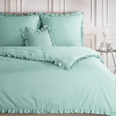Zdjęcie produktu dla Pościel z mikrofibry MIFAL 160x200 + 2x70x80 zielona z falbanką