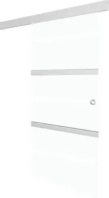 A sliding glass door with aluminum trim, shown from a slightly angled perspective against a white background.