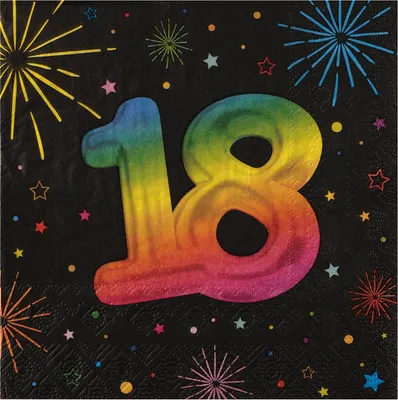 Produktbild von 12 Servietten Geburtstag 18 schwarz bunt