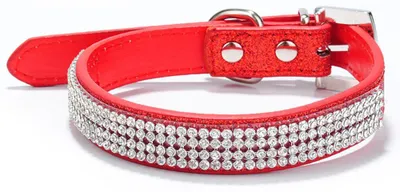 Produktbild von Hundehalsband mit glänzenden Strasssteinen und Diamanten, geeignet für kleine und mittelgroße Hunde