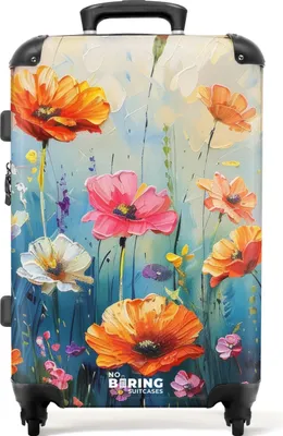 Produktbild von NoBoringSuitcases.com® Großer Koffer - Bunte Blumen gemalt - Kombinationsschloss TSA - Hartschalen Trolley 4 Rollen - 72 liter - Reisekoffer - 66 cmKoffer Mittelgroß 67x43x25 cm, 72L,