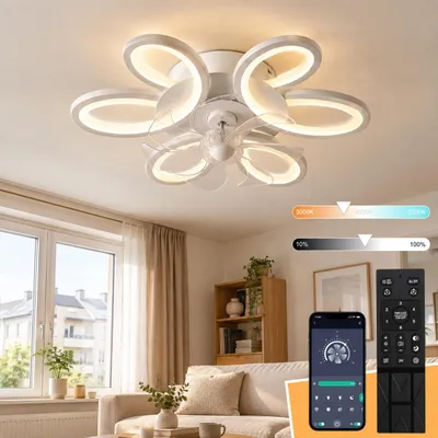 Productafbeelding van Vlinder-design plafondlamp met LED en ventilator, modern, dimbaar met afstandsbediening en app, 36W stille DC-motor ventilatorlamp voor de woonkamer