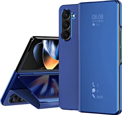 Image de Étui pour Samsung Galaxy Z Fold 6 housse miroir transparente, support en cuirPolyuréthanebleu