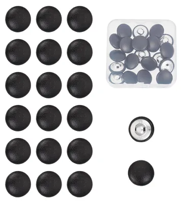 20 runde Kunstleder-Knöpfe, schwarz, 18 mm, mit Schaft