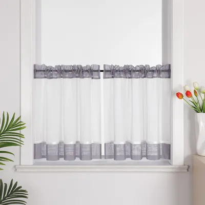 Produktbild von Joyswahl 1 Stück Scheibengardine Leinenoptik Bistrogardine Modern Kurzgardine Halbtransparent Küchengardine mit Tunnelzug Grau HxB: 60x145cm