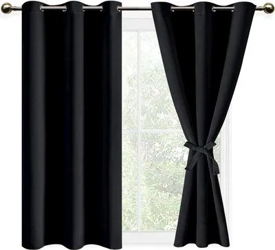 Obrázek produktu pro Zatemňovací závěs s očky – hotový – tepelně izolovaný – sada 2 ks – obývací pokoj, kuchyně – 117 x 137 cm – černý