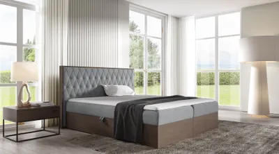 Produktbild von Kontinentales Bett 140x200 CHANTELLE 6 - dunkle Eiche / Grau + GRATIS Matratzenauflage