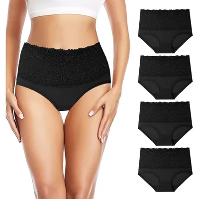 Imagen del producto de Conjunto de 4 calzoncillos de algodón para mujer, con cintura alta