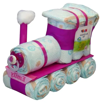 Produktbild von Windeltorte | Rosa Windellokomotive | Windelzug | Geschenk zur Geburt für Mädchen