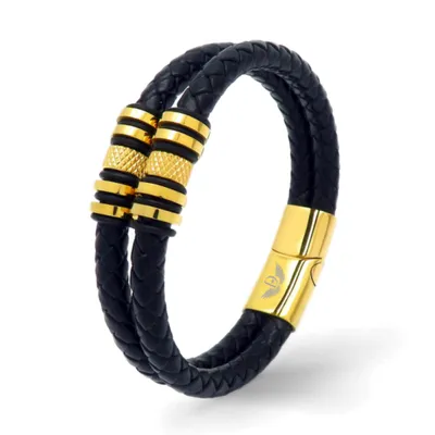 Produktbild von Leder Armband DOUBLE FLINT GOLD 21 cm / Gold