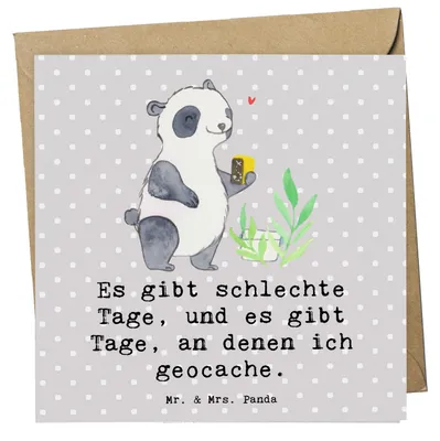 Produktbild von Mr. & Mrs. Panda Glückwunschkarte Panda Geocaching - Grau Pastell - Geschenk, faltkarte, Klappkarte, GPS Schnitzeljagd, anlasskarte, doppelkarte, Grußkarte, Opencaching