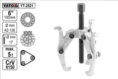 Produktbild von Yato YT-2521, Abzieher mit Gleitbacken, 15,2 cm (6"), 5 t, Stahl, Schwarz, Silber, 13 cm