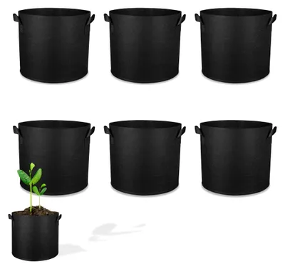 Produktbild von 6 Stück Pflanzsäcke 3 Gallonen Stofftöpfe 11l aus Vliesstoff mit Griffen für Tomaten, Kartoffeln, Gemüse, Blumen, Balkon, Garten, Gewächshaus