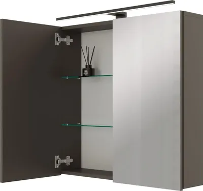 Produktbild von Planetmöbel ARIA Spiegelschrank für das Bad 70 cm mit Beleuchtung und Steckdose Anthrazit