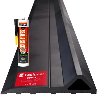 Immagine prodotto di STEIGNER Soglia garage 3m in EPDM nero 17mm x 80mm SGD04 – Kit isolante con 1 x colla di montaggio e guarnizione per porte da garage tipo Hörmann – Soglia antipioggia, blocca acqua