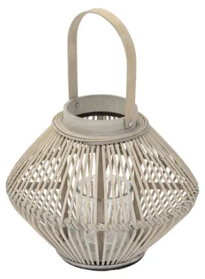 Bamboo-Lantaarn 42 cm, Windlicht mit Glas, Boho-Stil, für Innen & Außen