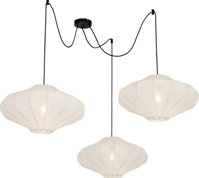 Produktbild von QAZQA - Japandi Japandi-Pendelleuchte I Pendellampe I Hängelampe I Pendellampe I Pendelleuchte I Lampe I Leuchte weiß 50 cm 3-flammig - Plu I Wohnzimmer I Schlafzimmer - Textil Rund - LED geeignet E27