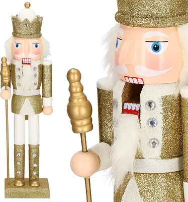Produktbild von SPRINGOS Nussknacker Figur aus Holz Soldat Höhe: 38 cm mit langem Bart und Glitter Weihnachten Weihnachtsdekoration