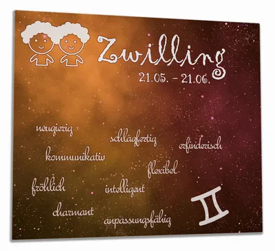 Produktbild von Wallario Herdabdeckplatte aus Glas, Größe 60 x 52 cm 1-teilig, Motiv Sternzeichen Zwilling