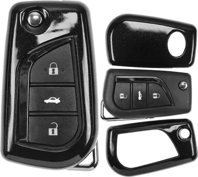Produktbild von Auto Schlüssel Kunststoff Hülle ABS Plastik Schutz Cover Schwarz kompatibel mit Toyota Auris Corolla Avensis Verso 2012-2015 Klappschlüssel