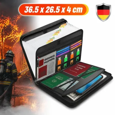 Produktbild von Feuerfeste Dokumententasche A4 mit 12 Fächern, feuerfeste Dokumentenmappe