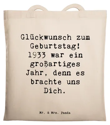 Produktbild von Mr. & Mrs. Panda Tote Bag Spruch 1933 Geburtstag - Transparent - Geschenk, Glückwunsch zum, Geburtstagswünsche, Tasche, Shopping, Laptoptasche, Du, Jutetasche, Glück