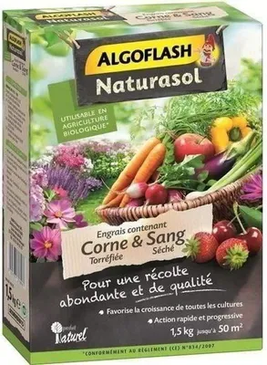 Produktbild von ALGOFLASH NATURASOL Hornspäne und Blutmehl Dünger, 1.5kg, Naturdünger, Für Obst-, Gemüse- und Zierpflanzen, Für Biologische Landwirtschaft