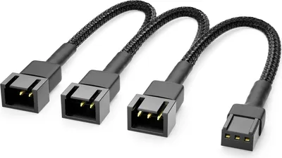 Produktbild von deleyCON 20cm 3-Pin Lüfter Verteilerkabel mit Nylonmantel - Verlängerungskabel Lüfterkabel Splitter Kabel für PC Computer Workstation - Schwarz