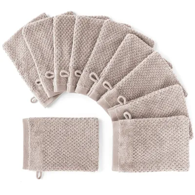 Produktbild von Pure Label 10-TLG Waschhandschuh Waschlappen Set mit Anhängeschlaufe aus 100% Baumwolle, saugstarkund weich | 10 Waschlappen 16x21cm, Stein - Taupe