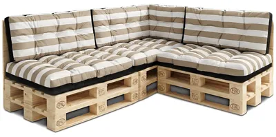 Produktbild von Palettenkissen Outdoor 7er Set Europaletten Palettenmöbel Weiß-beige gestreift