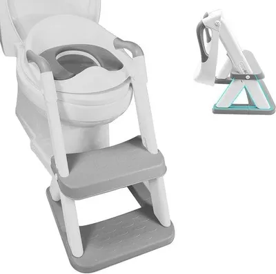 Image de Rehausseur de toilettes pour enfants avec marchepied, réglable, gris, protection contre les éclaboussures