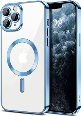 Image de Coque transparente magnétique pour iPhone 11 Pro Max, compatible MagSafe, coque de protection galvanisée avec protection de l'appareil photo Bleu clair