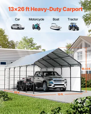 Produktbild von Zeltgarage, 4 x 8 x 3,15 m, Garagenzelt, Carport mit Stahlrahmen & Dach, Autozelt-Garagenschatten mit abnehmbaren Seitenwänden, Mehrzweck-Autounterstand für Pickup, Boot, Auto & Traktoren