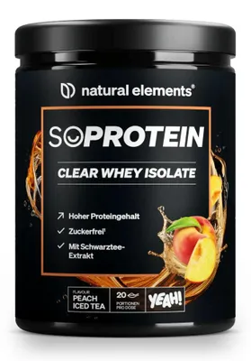 Produktbild von SoProtein Clear Whey Isolate - 600 g Pulver_für 20 Portionen / Peach Iced Tea