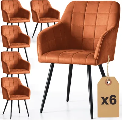 Produktbild von 6er Set Polsterstühle mit quadratischen Ziernähten LUXANO Kupfer mit schwarzen Beinen