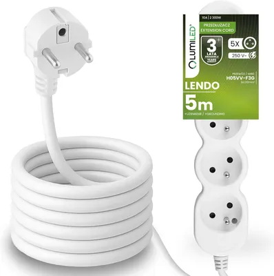 Produktbild von LUMILED Steckdosenleiste 5-Fach Steckdose Typ E, 5m Kabel H05VV-F3G, Weiß, Mehrfachsteckdose E Stecker 10A 2300W 250V IP20 Halterung zum Aufhängen