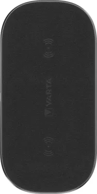 A top-down view of a black wireless charger.